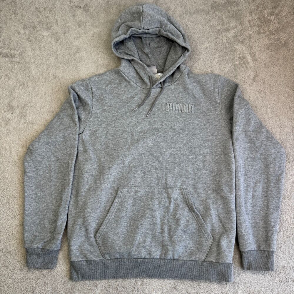Puma SE Puma Way 1 Hoodie Mens Medium Gray Heather Fleece Lined Logo Pullover